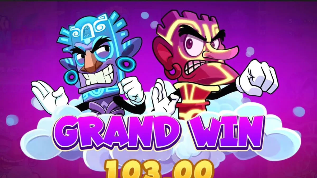 Tampilan visual slot Tiki Elements dengan tema tropis dan topeng Tiki