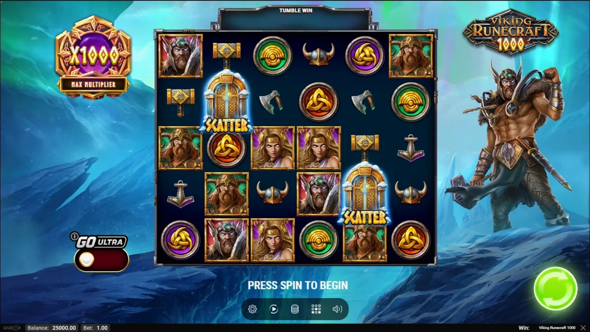 Tampilan layar mobile slot Viking Runecraft 1000 dengan tema Norse